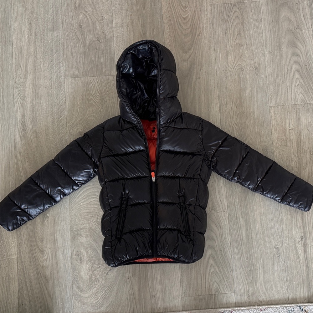 SAVE THE DUCK Kids Black Puffer with Red Lining